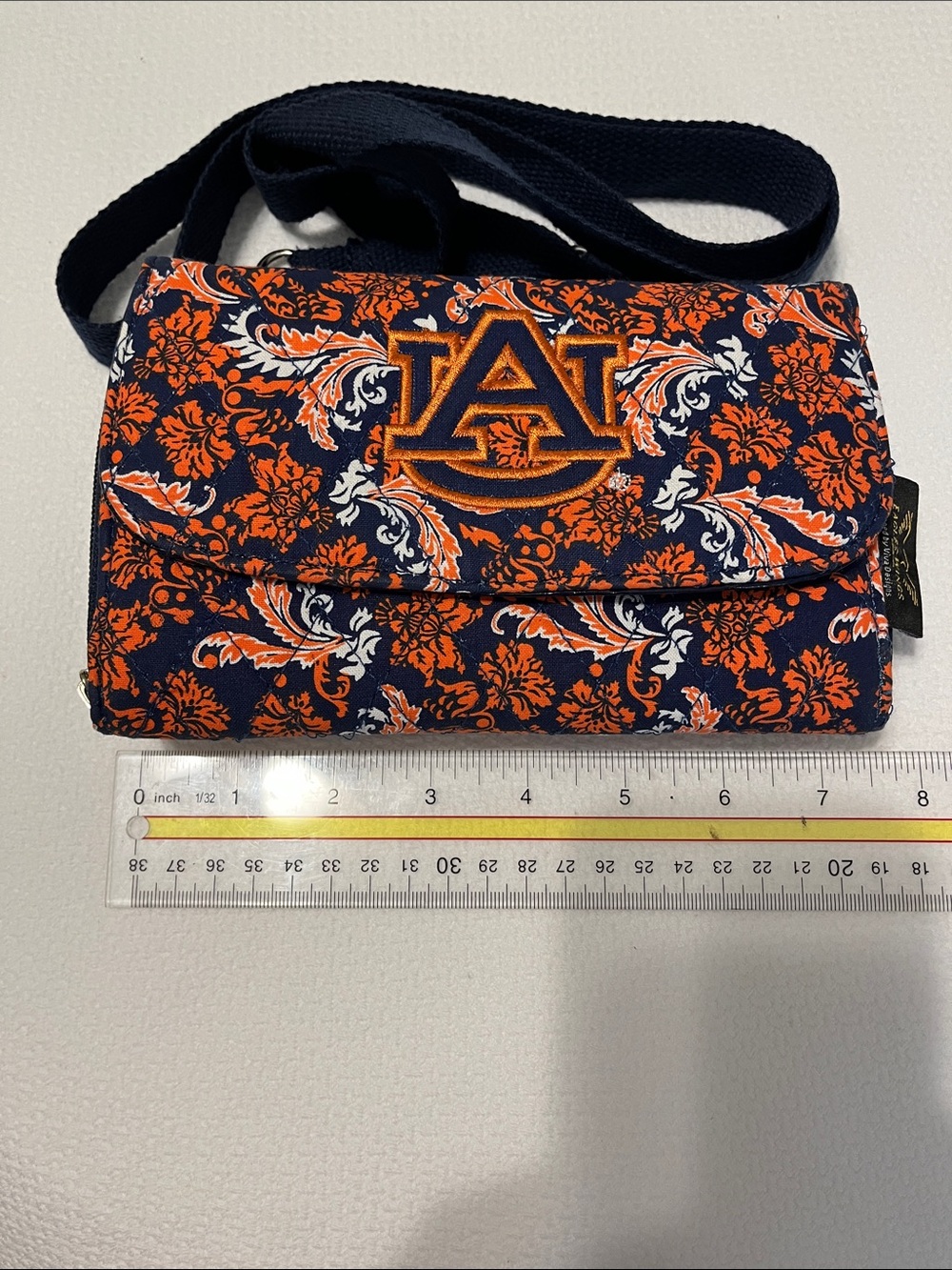 Auburn University Navy & Orange Floral Crossbody Wallet/Bag